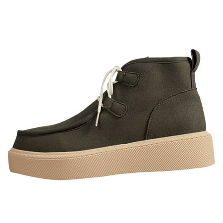 OJSFQUFP Winter Womens Boots Large Boots for Women Autumn and Winter New Thick Sole Non Slip Front Lace Up Fashion Versatile High Fashion Shoes for Women Work Boots Women Green 41