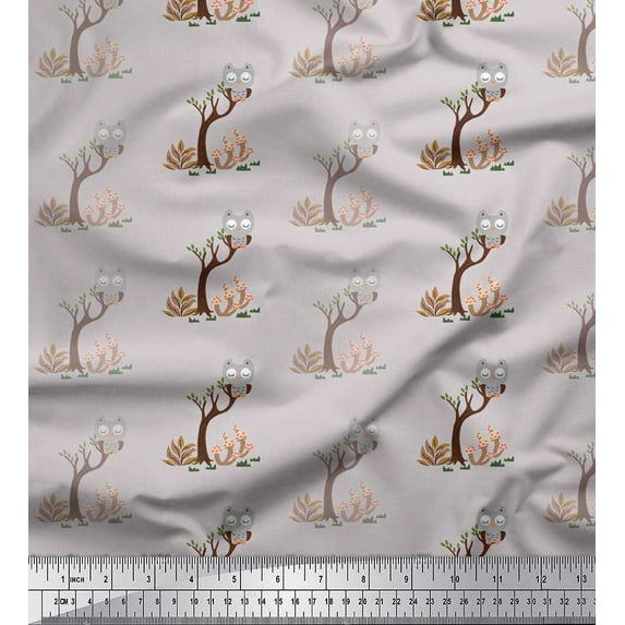 Soimoi Cotton Duck Fabric Tree,Mushroom & Owl Kids Print Fabric by Yard 56 Inch Wide
