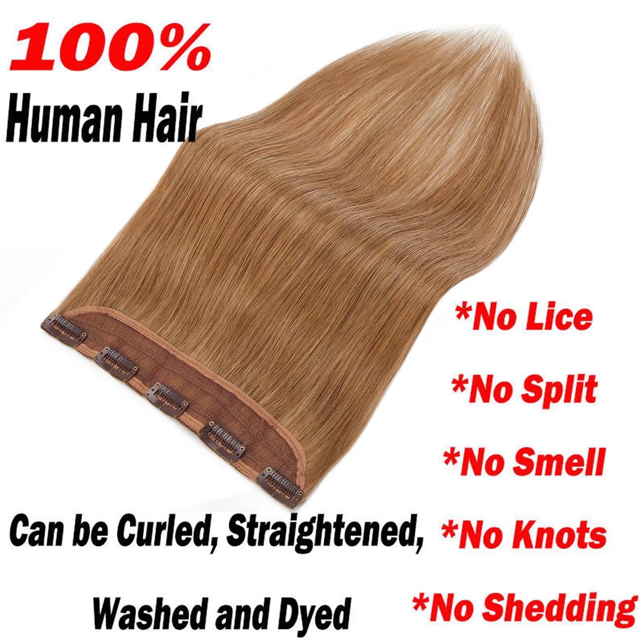 SEGO Blonde Clip in Human Hair Extensions Balayage One Piece Soft Straight 3/4 Full Head Hair Pieces for Women
