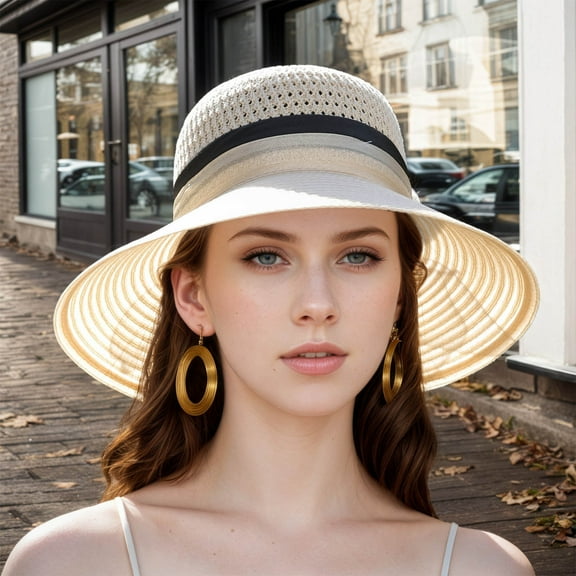 Women's Hat Bridal Wedding Tea Party Wide Brimmed Summer Sun Hat Ladies Outdoor Elegant Temperament Sun Hat Women Vintage Hat Womens Mime Knit for Women Colorful Winter Hats Women Big Head Small Women