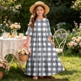 thumbnail image 6 of LJEFF Girls Dress with Pocket, 3/4 sleeves Flowy Tiered Skirt Plaid Crew Neck Casual Dresses for Kids Black Size 4 T, 6 of 6