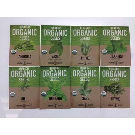 Organic, Heirloom, Non-GMO, Herb Garden Seeds - 8 Variety Kitchen Herbal Gardening Assortment - Arugula, Basil, Chives, Cilantro, Dill, Oregano, Sage,