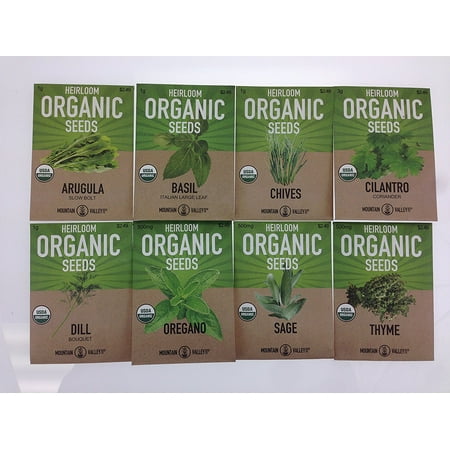 Organic, Heirloom, Non-GMO, Herb Garden Seeds - 8 Variety Kitchen Herbal Gardening Assortment - Arugula, Basil, Chives, Cilantro, Dill, Oregano, Sage, (Best Heirloom Seeds For Storage)