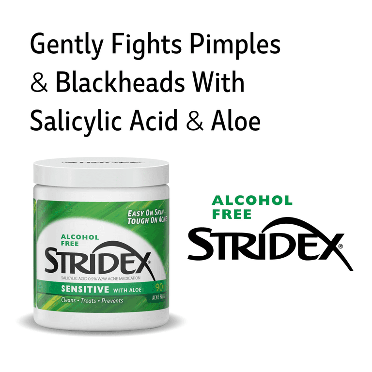 Stridex Medicated Acne Pads for Sensitive Skin, Alcohol-Free, 90
