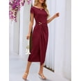 thumbnail image 4 of MEROKEETY Womens 2026 Boat Neck Cap Sleeve Ruched Bodycon Midi Party Dress burgundy m, 4 of 4