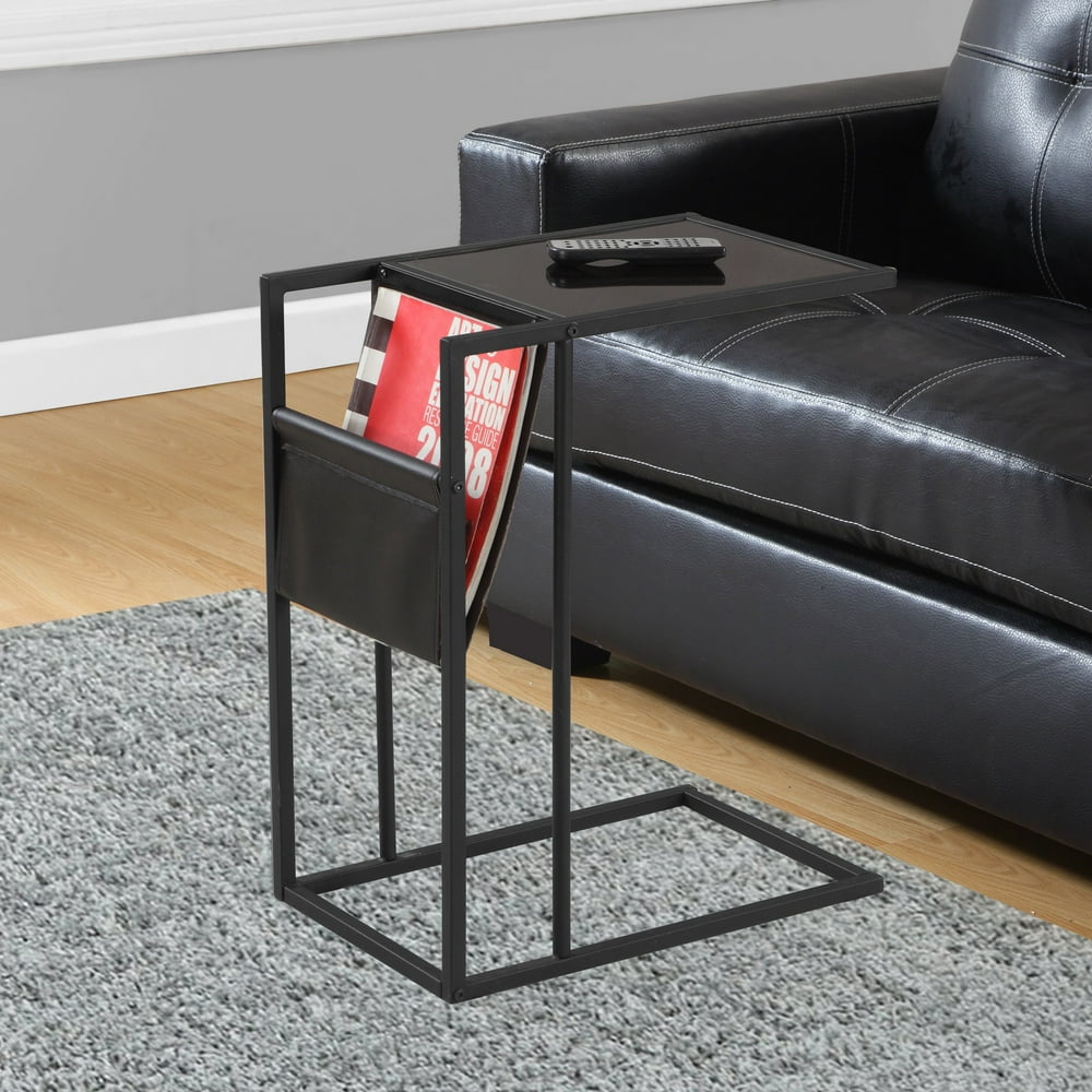 Accent Table with Magazine Rack, Black/Black Metal