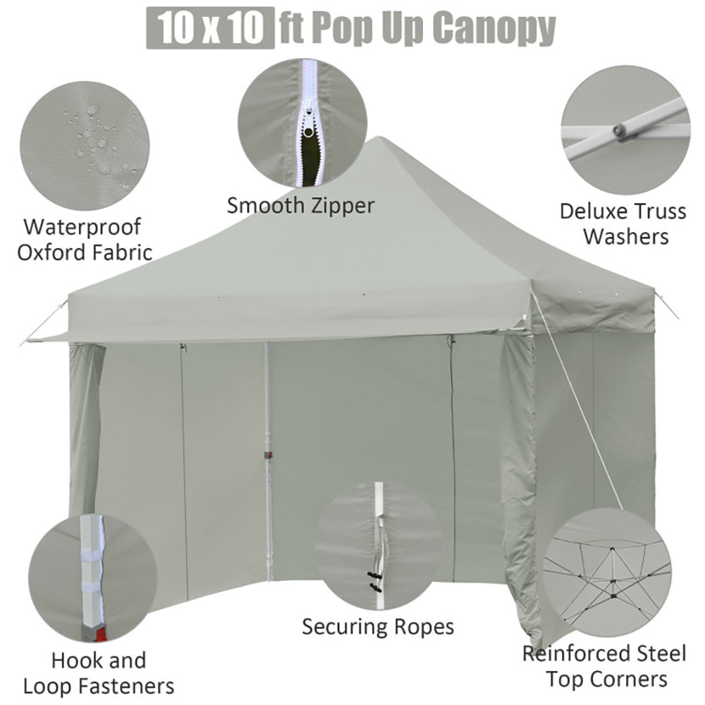 Aimee Lii 10 x 10 Feet Pop-up Gazebo with 5 Removable Zippered Sidewalls and Extended Awning, Backyard Canopy Gazebo, Gray Aimee Lii 10 x 10 Feet Pop-up Gazebo with 5 Removable Zippered Sidewalls and Extended Awning, Backyard Canopy Gazebo, Gray