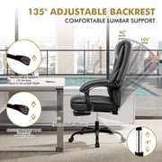 Primy Office Chair with Retractable Footrest, Ergonomic High Back Executive Computer Desk Chair, Big & Tall PU Leather Reclining Chair for Home Office Work