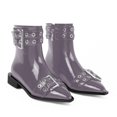 thumbnail image 5 of YOWMNS Women's Ankle Boots Pointed Toe Patent Leather Buckle Strap Low Chunky Heel Side Zipper Goth Booties (Grey,8.5), 5 of 5