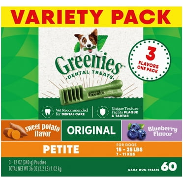 Greenies Natural Dental Care Dog Treats Petite Size, 36 Oz. Variety Pack, 3 Flavors