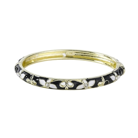 Cloisonne Enamel Floral Bangle Bracelet, Colorful Flower Rhinestone Inlaid Gold Plated Wrist , Vintage Elegant Jewelry Gift for Women Daily Wedding Party