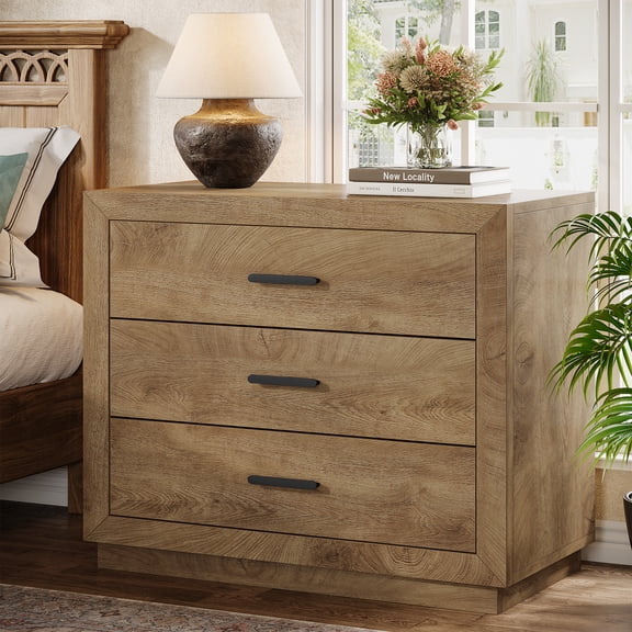Tribesigns 31.5" Extra Large Nightstand with 3 Drawers, Oversized Night Stand with Metal Handles, Farmhouse Bedside Table for Bedroom, Living Room