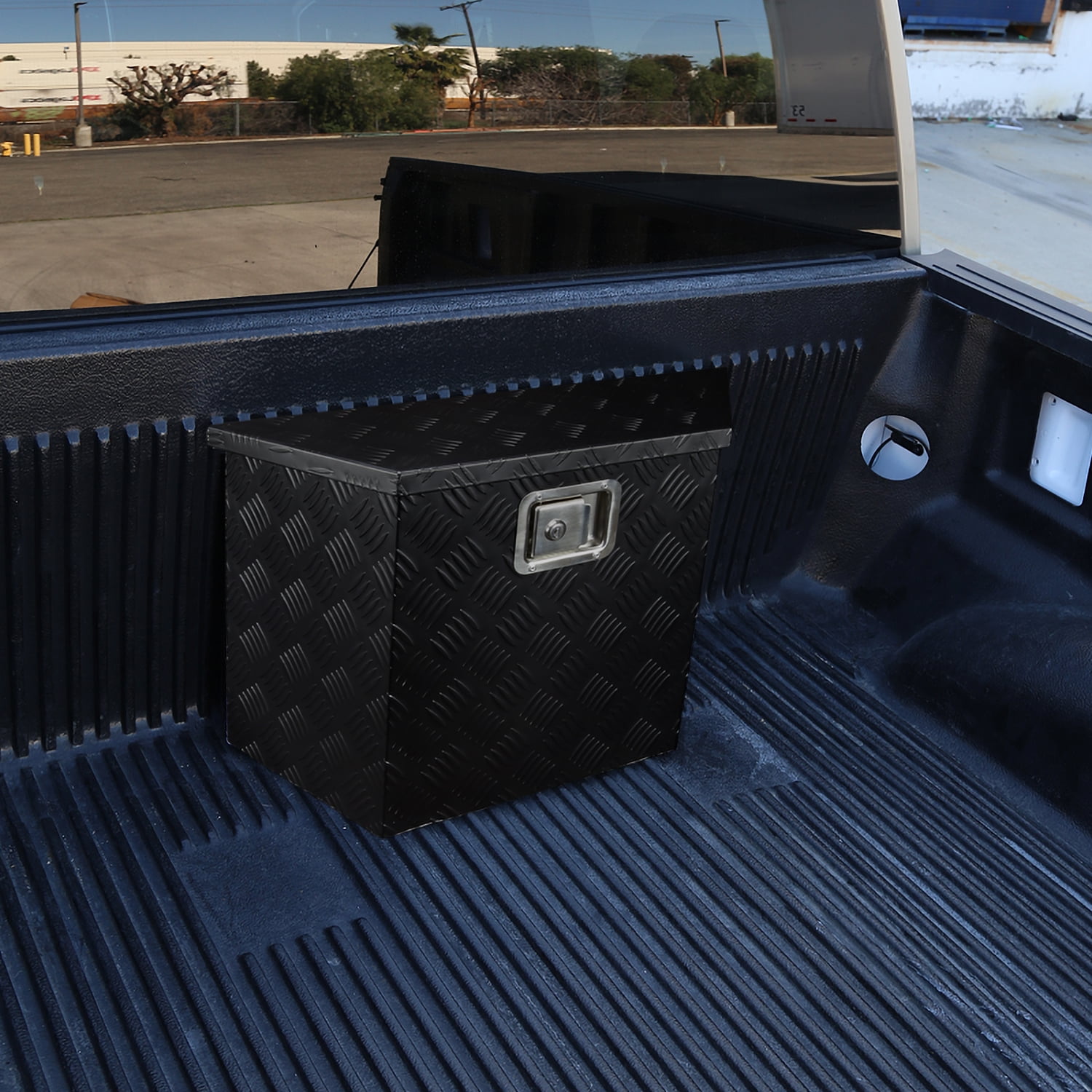 Spec-D Tuning 28"/15" Heavy Duty Black Aluminum Tool Box Truck Pickup Storage w/Lock + Keys