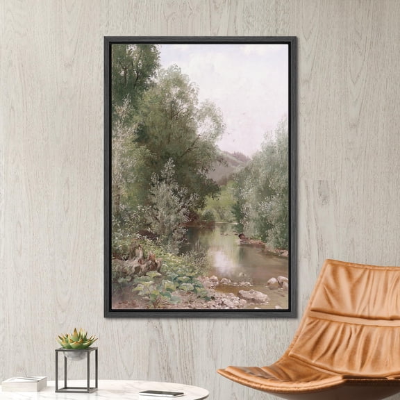 PixonSign Framed Wall Art Green Forest Tree River Landscape Floral/Botanical Nature Wilderness Artwork Vintage Oil Paintings Modern Scenery Canvas Prints Colorful for Rooms - 24"x36" Black