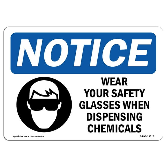 OSHA Notice Sign - Wear Your Safety Glasses When Sign With Symbol | Decal | Protect Your Business, Construction Site |  Made in the USA