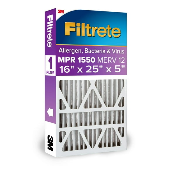 Filtrete 16x25x5 AC Furnace Air Filter, MPR 1550, MERV 12, Fit Trion Air Bear Furnace, Allergen, Bacteria &amp; Virus, Electrostatic Air Cleaning Filter, 1-Pack (a