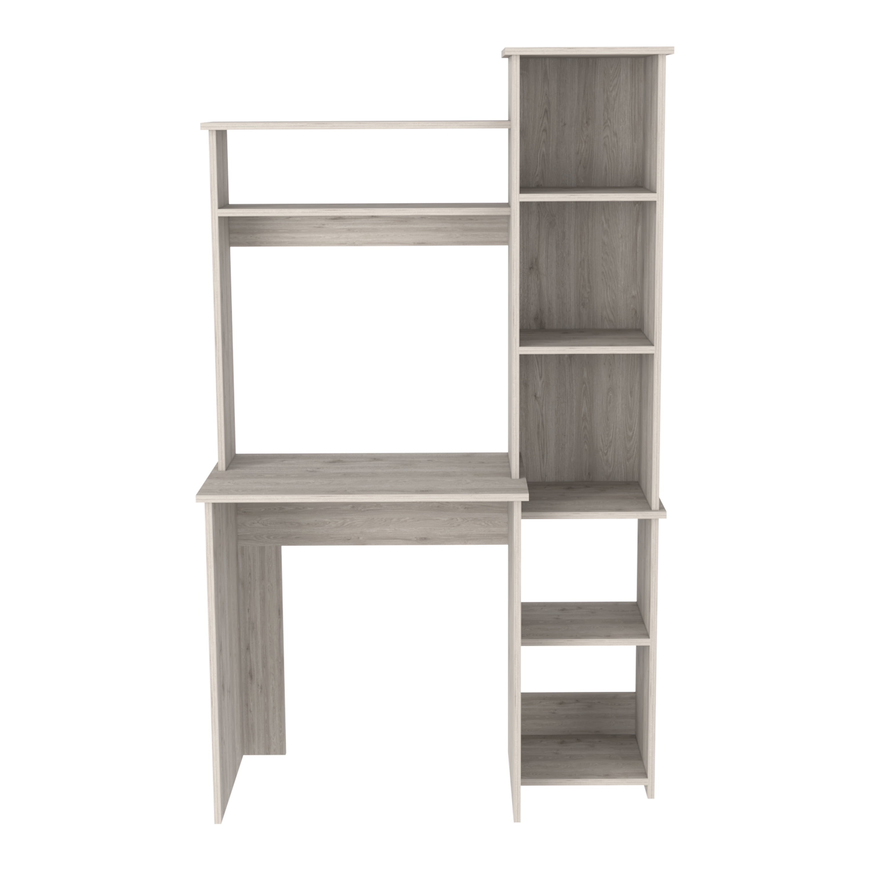 Astoutdoor Versalles Writing Desk with Two Shelves and Five Cubbies, Light Gray