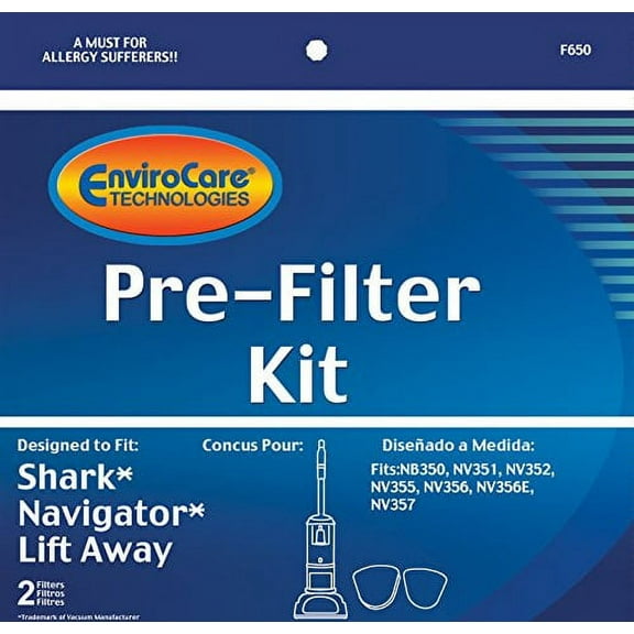 Shark Replacement Filter Set XFF350 Navigator Lift-Away NV350, NV351, NV3521, Felt 1 Foam 1 uv550