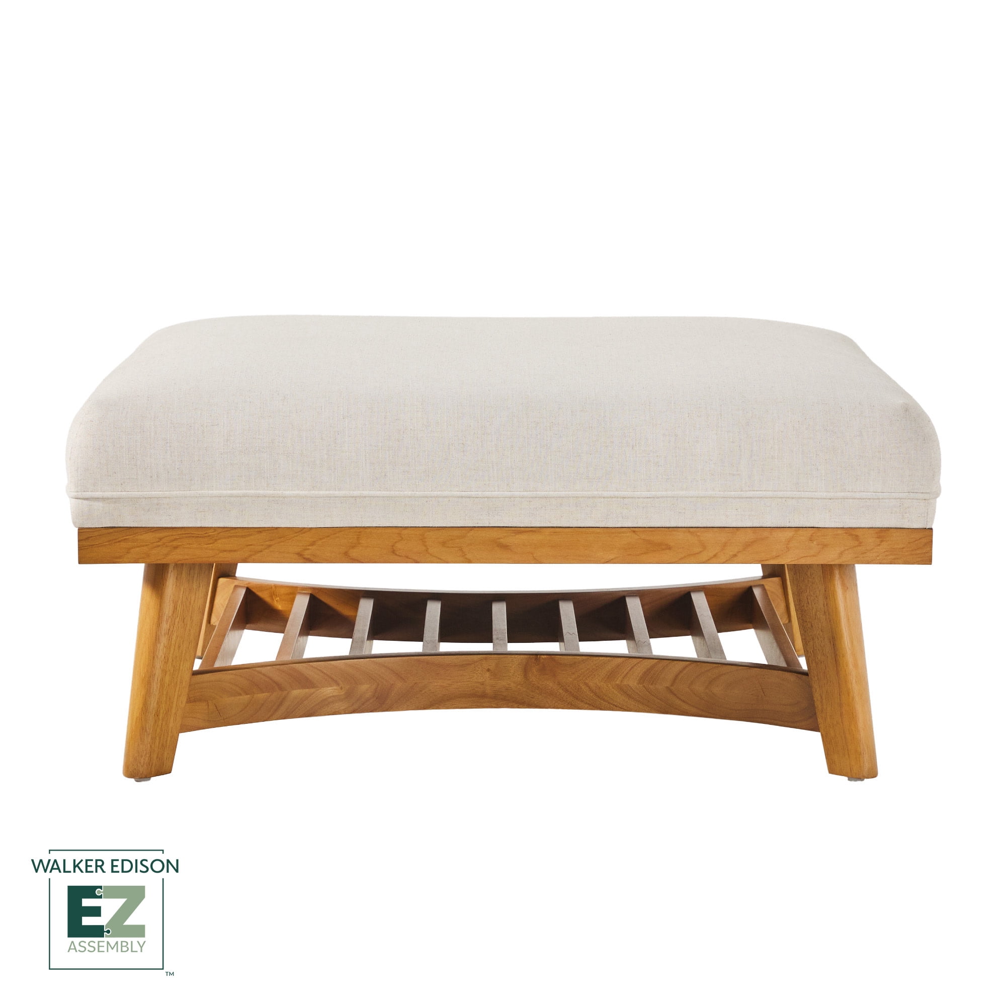 Walker Edison Modern Farmhouse Easy Assembly Linen Large Ottoman, Cream