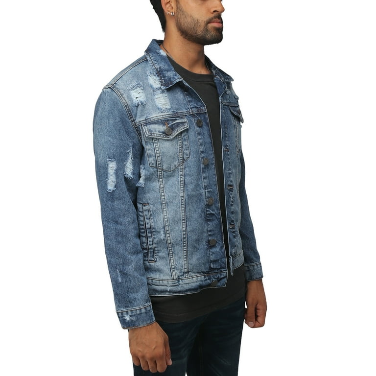 X RAY Mens Slim Denim Jacket Ripped Casual Trucker Distressed Jean