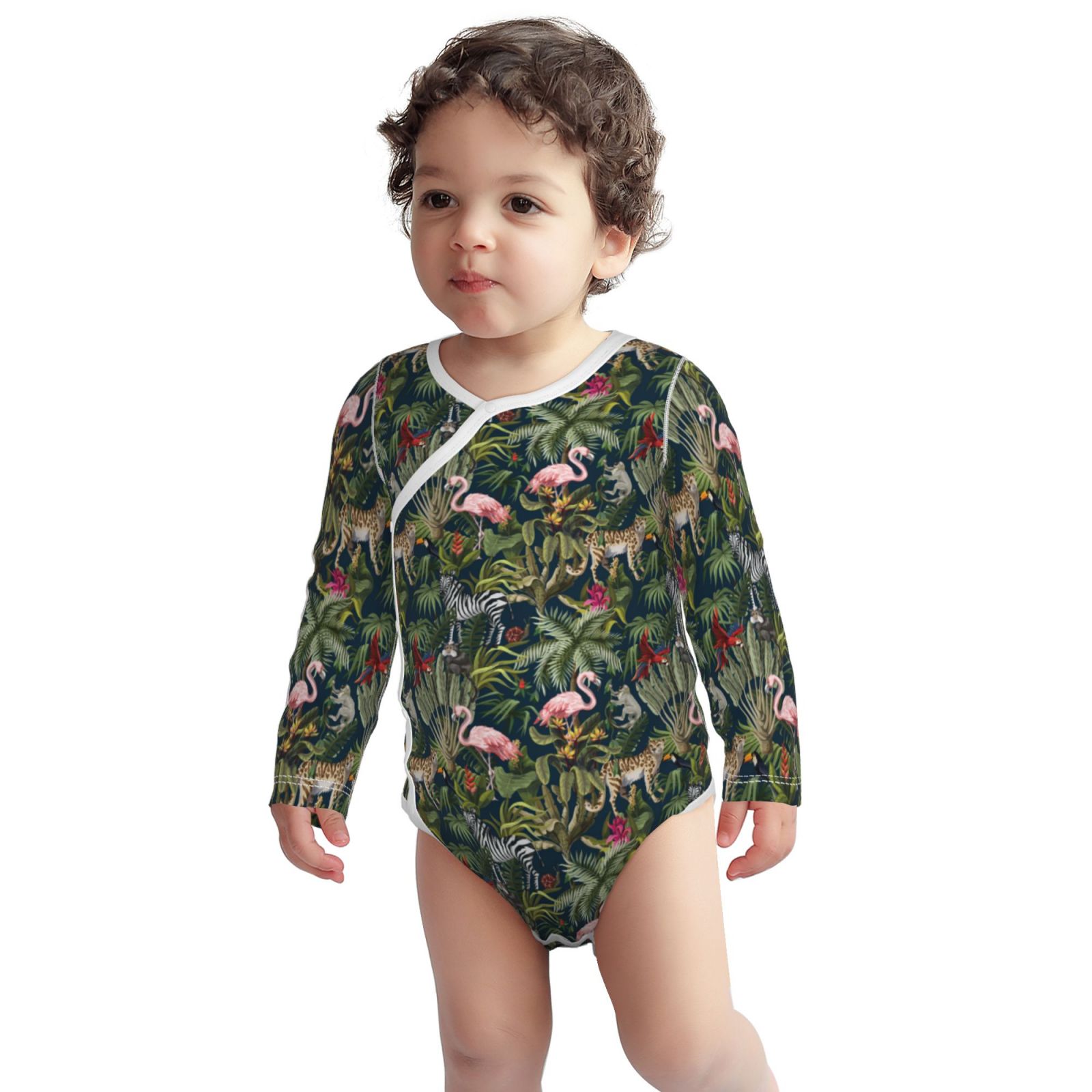 Xecao Flamingos And Palm Leaves Print Baby unisex-baby Cotton Long-sleeve Bodysuits-12 Months