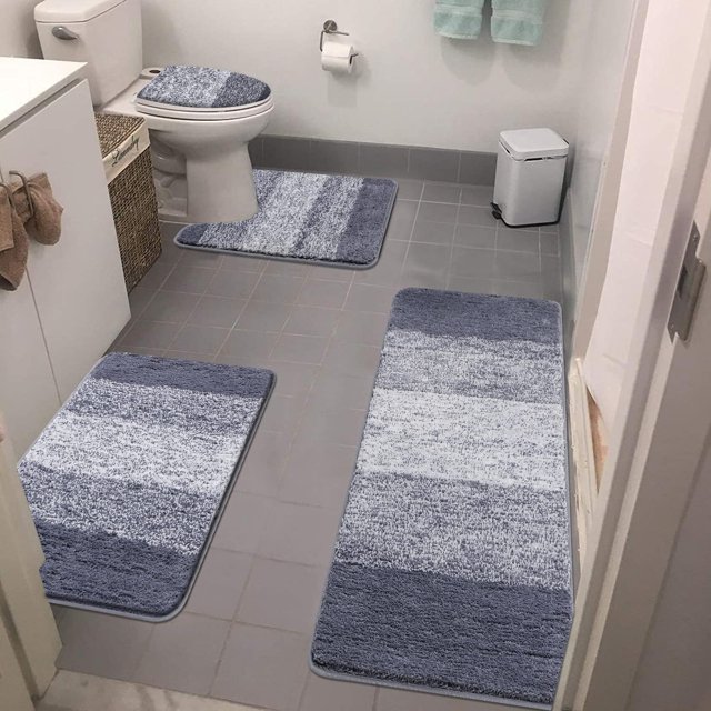 Juego de alfombras de baño Bemathom de 4 piezas con tapa de inodoro, color gris
