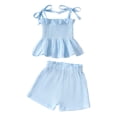 thumbnail image 2 of Huanglei Girls Outfits Set Casual Summer Outfits For Toddler Girls Floral Lace Tie Shoulder Top With Solid Straight Pants Party Photo Outfit Casual Clothing Sets ,9-12 Months ,Blue, 2 of 4