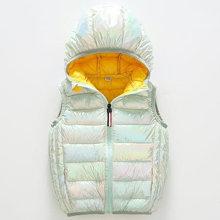 

DENGDENG Baby Unisex Thicken Zip Up Vest Toddler Padded Hooded Waistcoat Vest Colorful Sleeveless Outwear 2Y-12Y