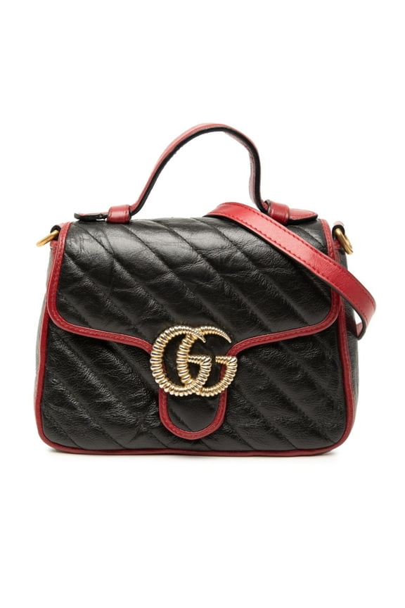 Pre-Owned Gucci GG Marmont Handbag Chain Shoulder Bag 2WAY 583571 Black Red Leather Women's...