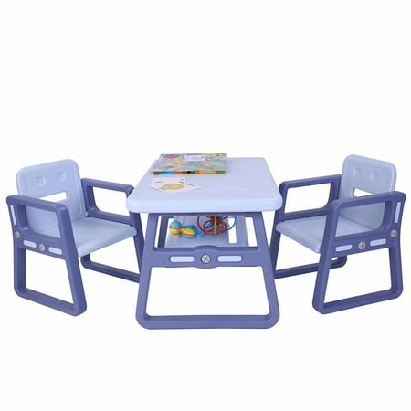 Akoyovwer 3 Pieces Kids Table and Chairs Sets 2-8,Toddler Table Chair Sets Best for Toddlers Lego, Reading, Train, Art Play-Room,Light
