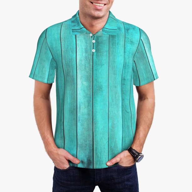 Fotbe Turquoise Wooden2 Camiseta Polo de Golf para Hombre con Estampado – Camisa Deportiva Transpirable con Cuello Abotonado-Medium
