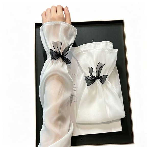 Lace Fingerless Gloves for Women – Long Tulle Arm Sleeves with Bow, Elegant Stretchy Wedding Bridal Gloves, Formal Evening Party Prom Accessory
