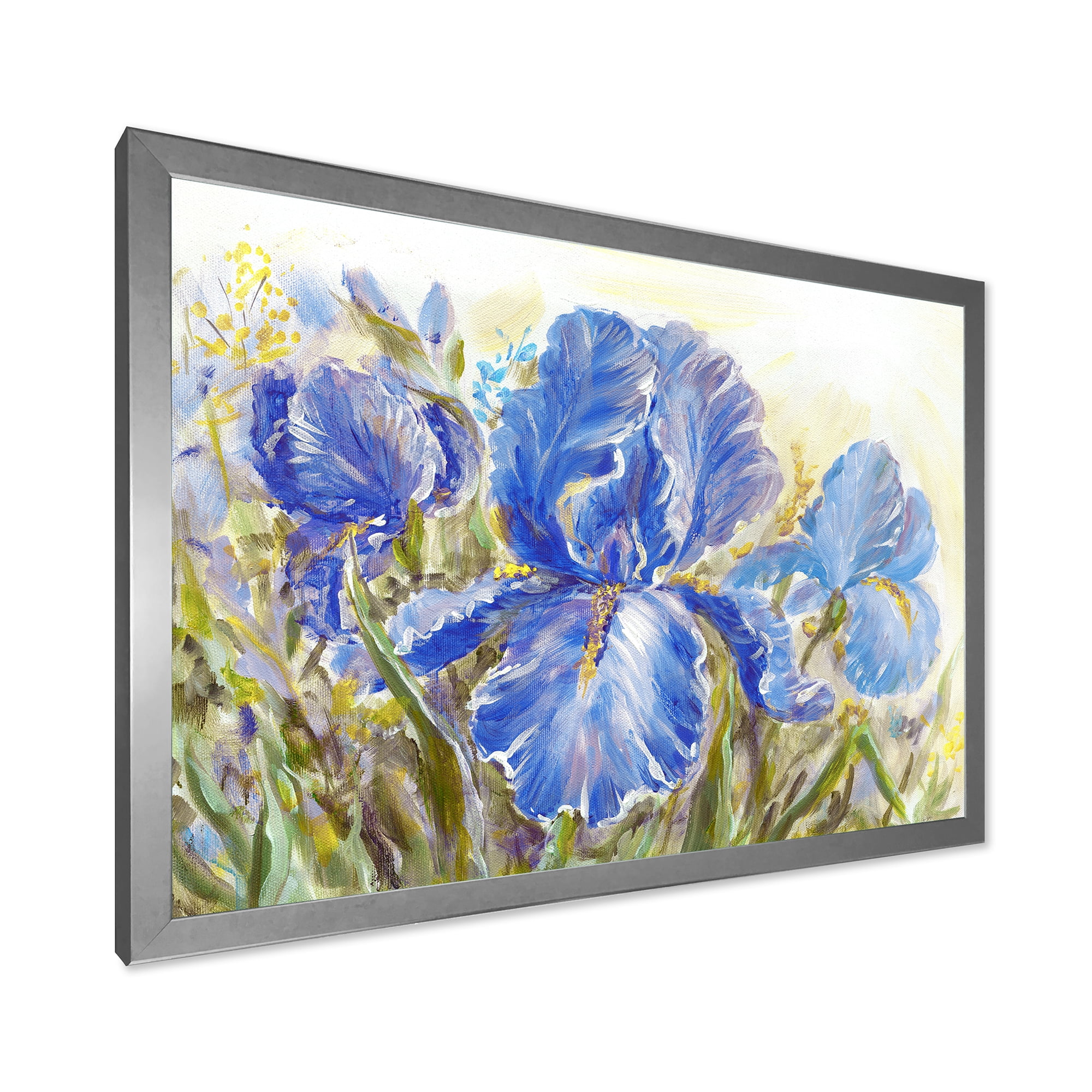 Designart 'Blue Irises Blossoming Flowers' Traditional Framed Art Print