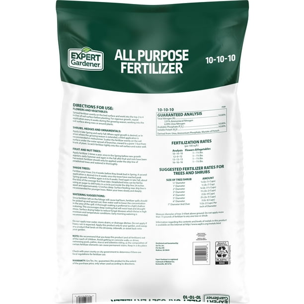 Expert Gardener All-Purpose 10-10-10 Plant Fertilizer - 40 Lb Bag, Slow-Release Granules, For All Garden Plants