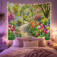 thumbnail image 2 of Garden Path with Tulips and Birdbath Romantic Watercolor for Nature Lovers Botanical Wall Art Housewarming Gift Tapestry Wall Hanging for Bedroom and Living Room, 2 of 7