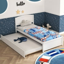 Tolead Solid Wood Twin Bed Frame with Trundle, Includes Headboard & Slat Support, No Box Spring Needed,White