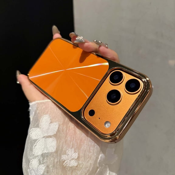 Designed For iPhone 13 Pro Max Phone Case,With Camera Lens Protector,Glossy Dazzling Colors Back,Anti-Scratch Electroplated Bumper,Ultra Slim Shockproof Anti-fall Rugged Phone Case,Orange