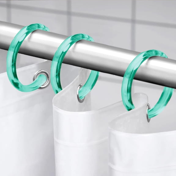 12 Piece Premium Plastic Teal Blue Shower Curtain Hooks Rings Round 2.3" Inches
