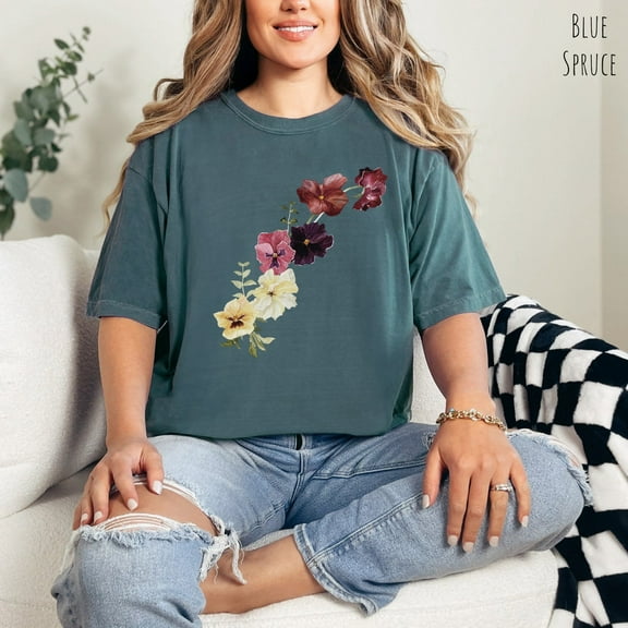 Sam Soft Pretty Pansies Tee, Cottagecore Shirt, Flower Shirt, Gardening Shirt, Nature TShirt, Summer Shirt, Gift For Her