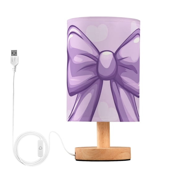 Purple Bowknots Cartoon Cute Hearts Table Lamp with USB Port LED Warm Light Lamp Night Light Home Decor