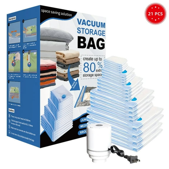 Simperf 20 Pack Vacuum Storage Bags, with Electric Pump, Space Saver Vacuum Storage Bags, Closet Organizer, Vacuum Seal Bags, 4 Jumbo, 4 Large, 4 Medium, 4 Small, 4 Roll up Bags