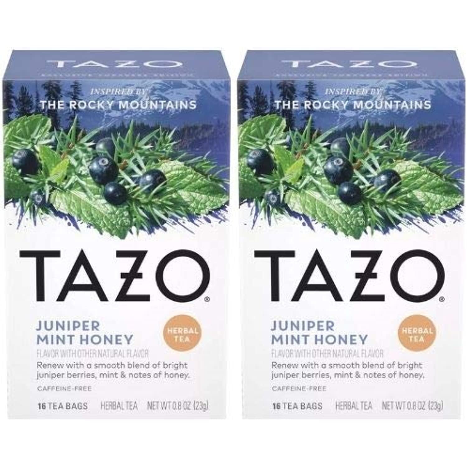 Tazo Herbal Juniper Mint Honey Tea 16 Count. Herbal Tea Bags. Caffeine Free. 2 Pack.