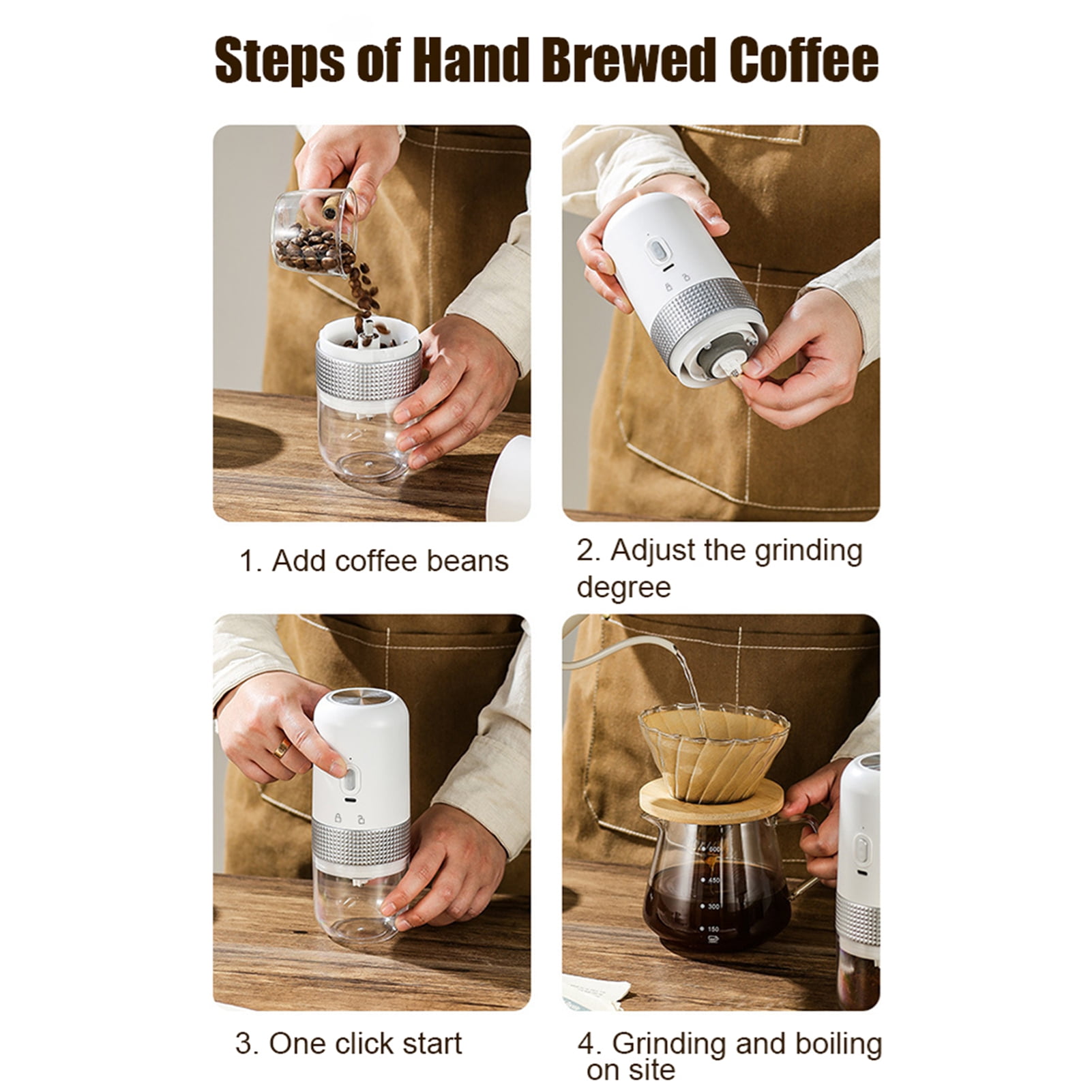 LAZIOEGR White Electric Coffee Burr Grinder, Cordless USB Rechargeable Coffee Bean Mill with Adjustable Coarseness (7.4 x 2.95 in / 18.8 x 7.5 cm), Ceramic Core