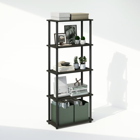 Furinno Turn-N-Tube 5-Tier Multipurpose Compact Display Rack, Shelving Unit, Bookcase, Espresso/Black