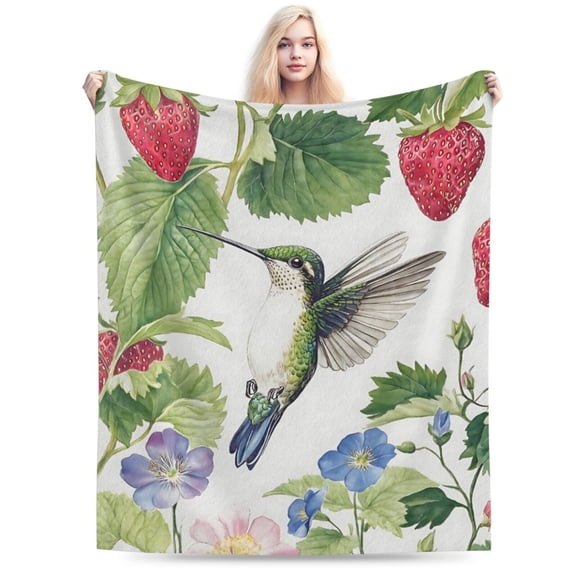 Strawberry and Hummingbird Blanket, Soft Warm Throw Blanket 50x40