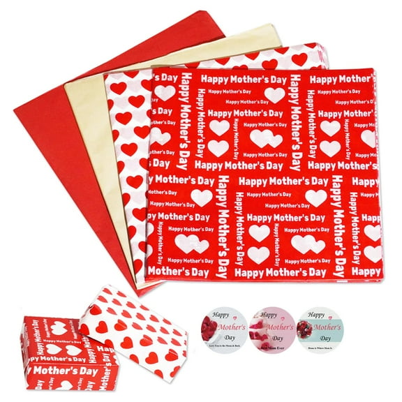 UAREBST 52 Sheets Red Happy Mother's Day Tissue Wrapping Paper Bulk for for Gift