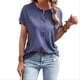 thumbnail image 2 of Tops Henley de Corta para Mujer, Cuello en V, Elegantes, Informales, de Corte Holgado, Azul, L, 2 of 6