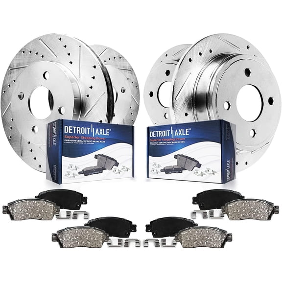 Detroit Axle - Brake Kit for 1994-2001 Integra, 1993-1995 Honda Civic Drilled & Slotted Brake Rotors Ceramic Brakes Pads Replacement: 10.32" inch Front and 9.41" inch Rear Rotors