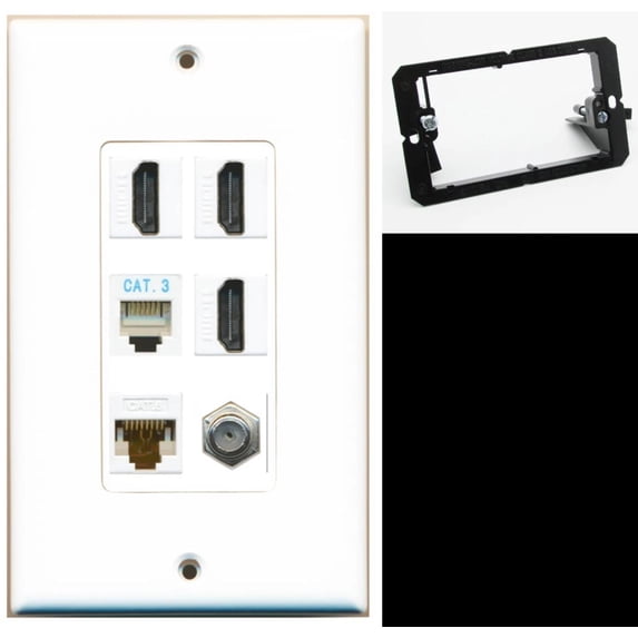 Ultra Spec Cables 3 Port HDMI Coax Cat6 Phone Wall Plate w/Mounting Bracket
