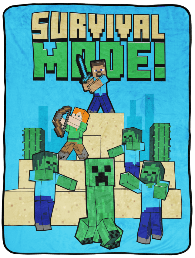 Minecraft Survival Mode Silk Touch Throw, 40 x 50, Microfiber, Blue, Mojang, Gaming Bedding